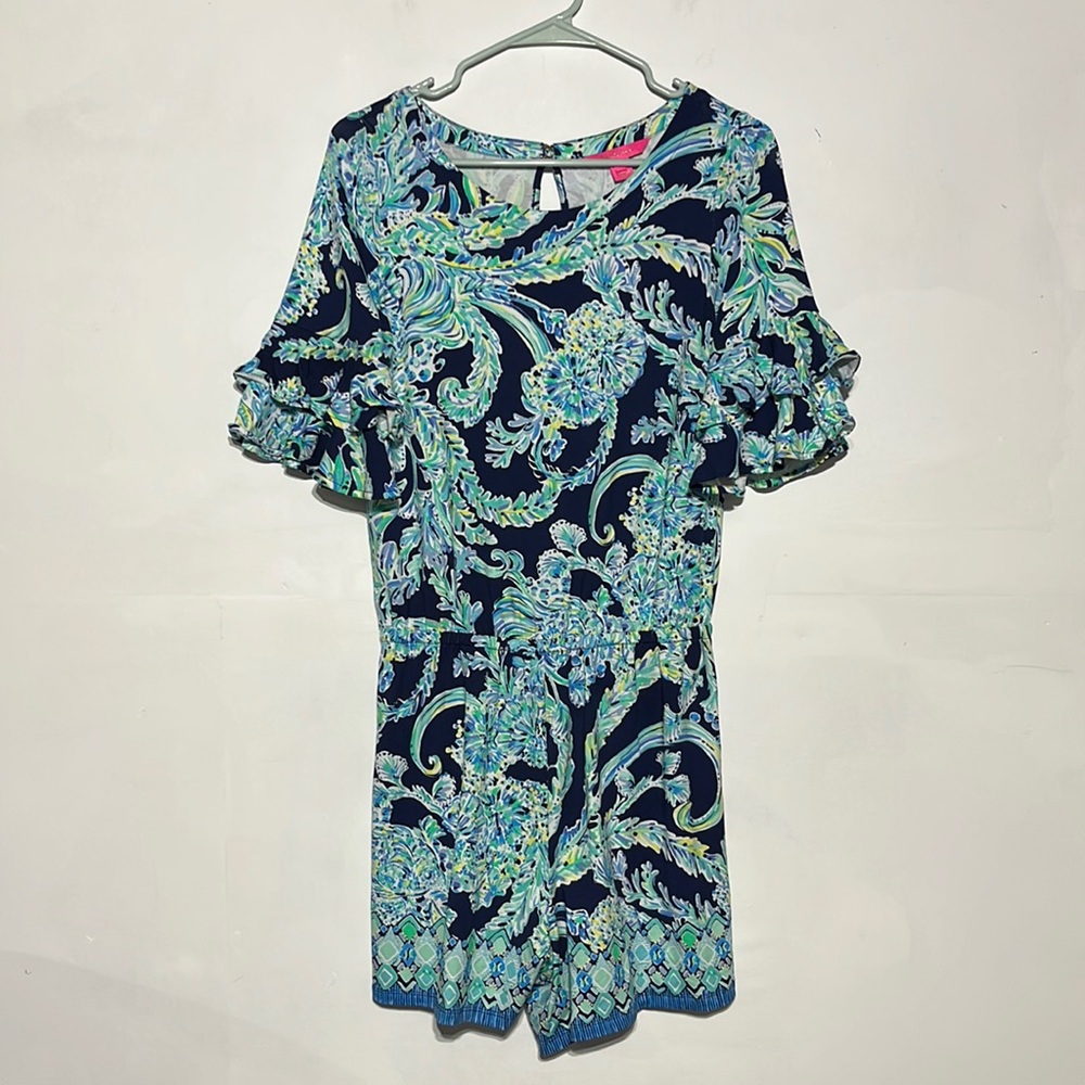 Lilly Pulitzer Lula Romper High Tide Navy Scuba Doo Engineered Shorts Size Small - Picture 4 of 13